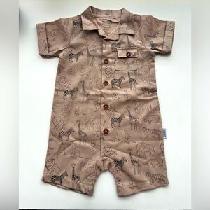 Badgley Mischka Baby romper Linen blend Safari Zoo animals giraffe 9-12 Months